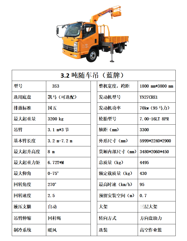 3.2吨凯马白色随车吊